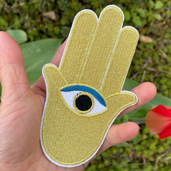 Set of 5 Iron on Patches Hamsa Hand iron on patches Evil Eye Patch Moon Patch - Picture 2 of 4